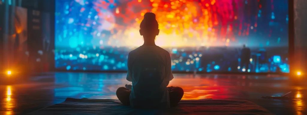 a captivating shot of a person engrossed in watching a mesmerizing video on a vibrant screen.