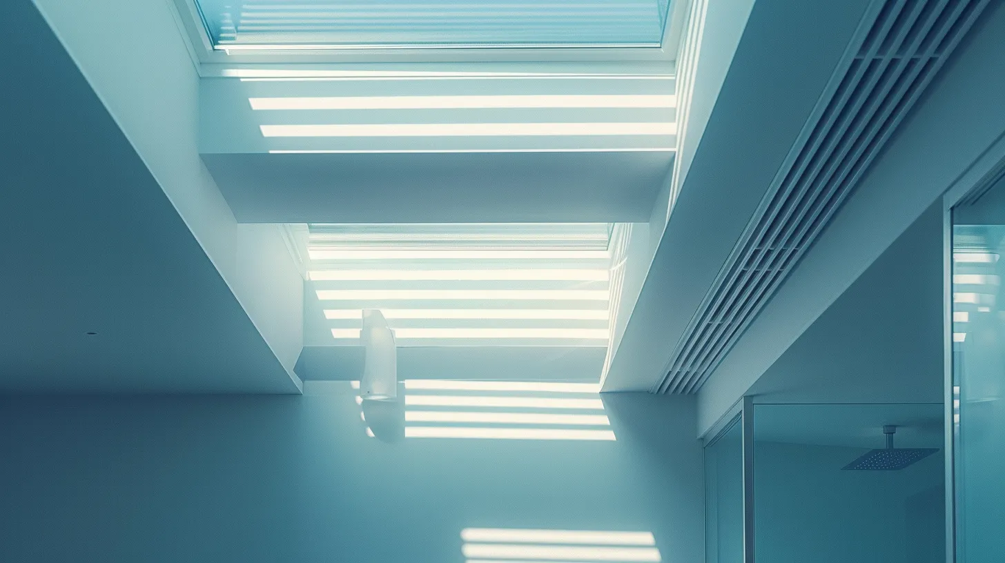 a sleek, modern bathroom with strategically placed roof vents, showcasing the efficient flow of light and air, emphasizes the importance of proper ventilation in managing humidity and preventing mold.