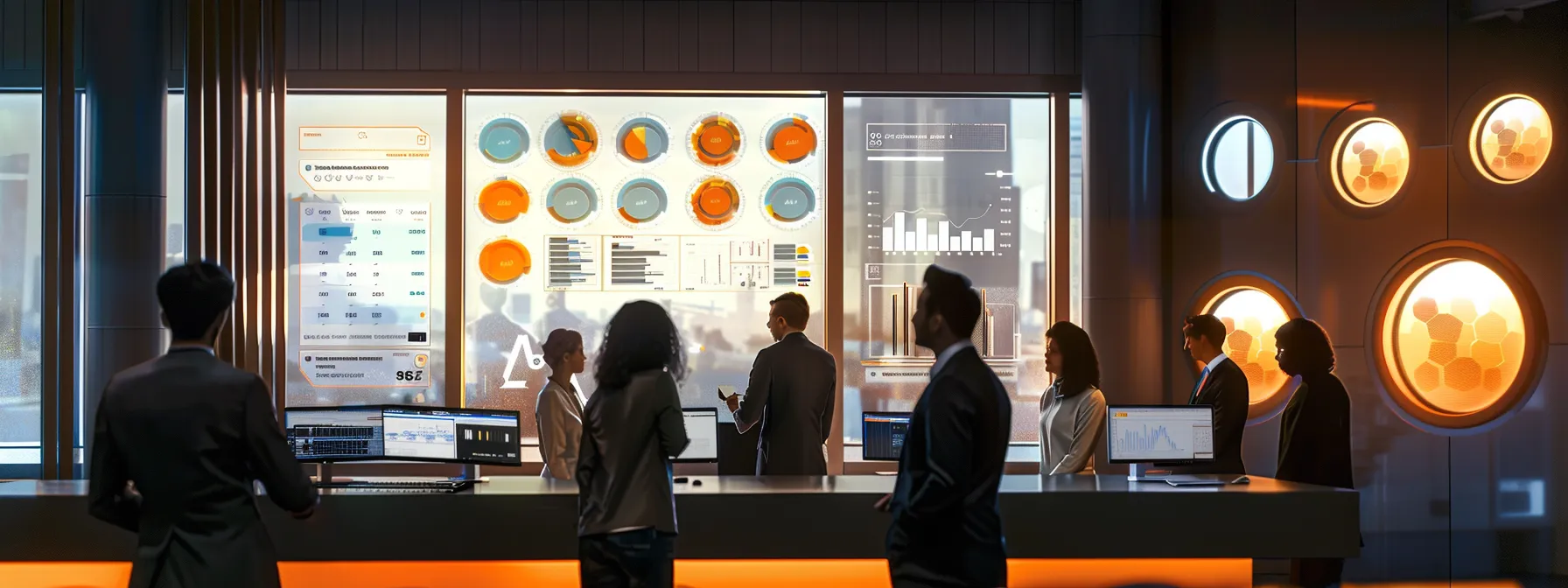 a vibrant and modern workspace filled with diverse professionals collaborating around a sleek digital dashboard, showcasing real-time analytics and seo tools tailored for varying subscription levels, illuminated by soft natural light filtering through large windows.