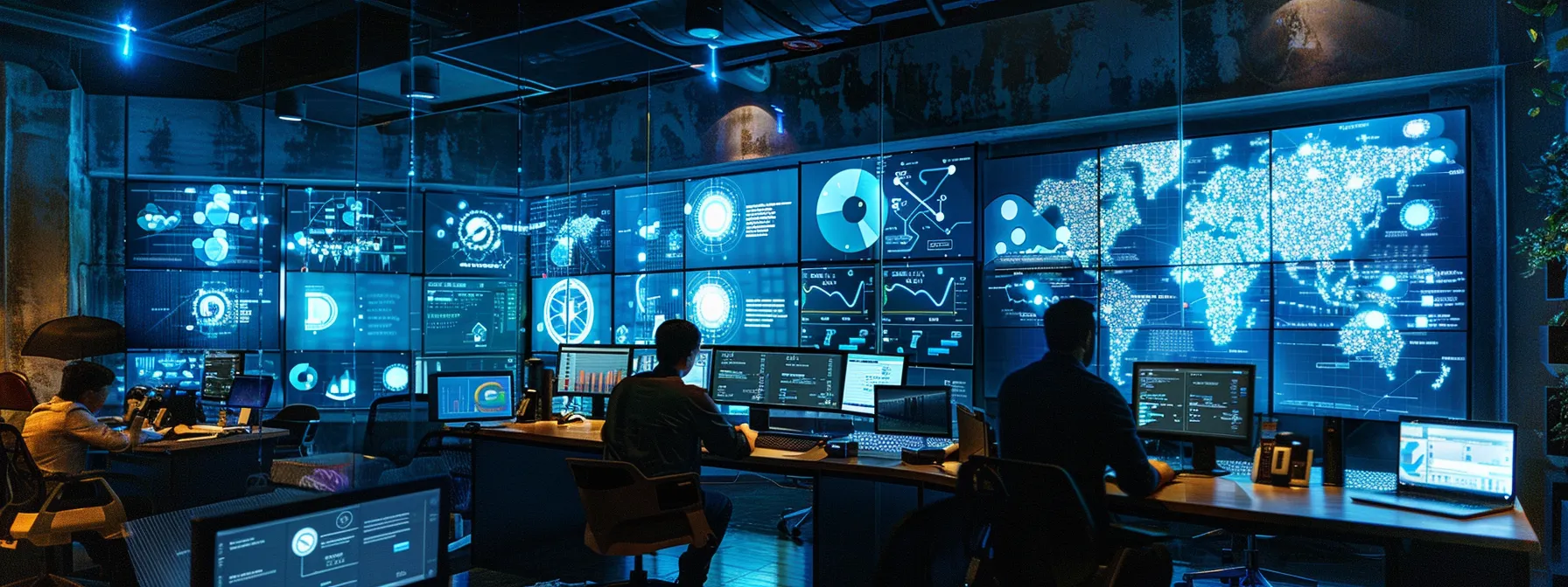 a dynamic workspace illuminated by soft natural light showcases professionals intently analyzing web metrics on sleek digital devices, symbolizing the transformative power of seo tools in enhancing online visibility.