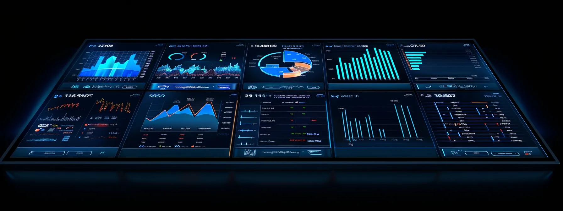 a dynamic, high-tech dashboard illuminated by a vibrant blue light displays intricate graphs and data visualizations, showcasing integrated seo metrics and insights for optimized online strategies.