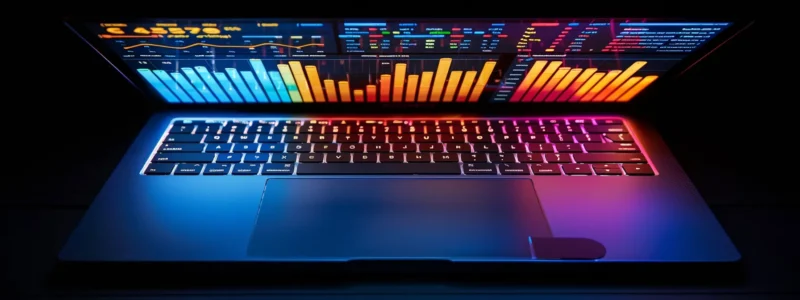 a laptop displaying a vibrant digital marketing dashboard, showcasing a variety of backlinks and anchor text strategies to improve saas seo performance.