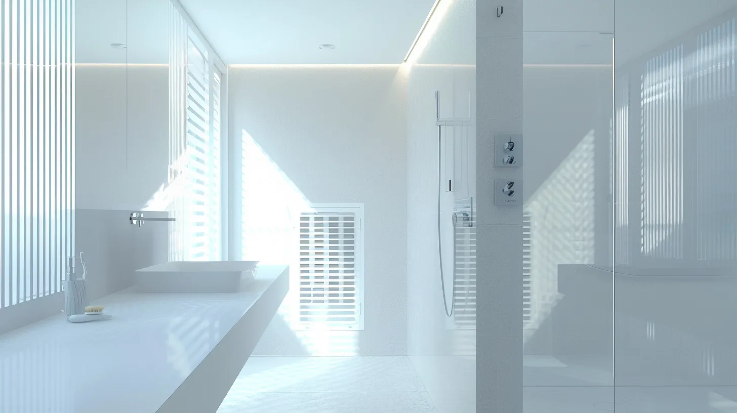 a modern bathroom showcases a sleek ac vent system integrated with a stylish diffuser, emphasizing energy efficiency and a clean aesthetic in a well-designed, airy space.