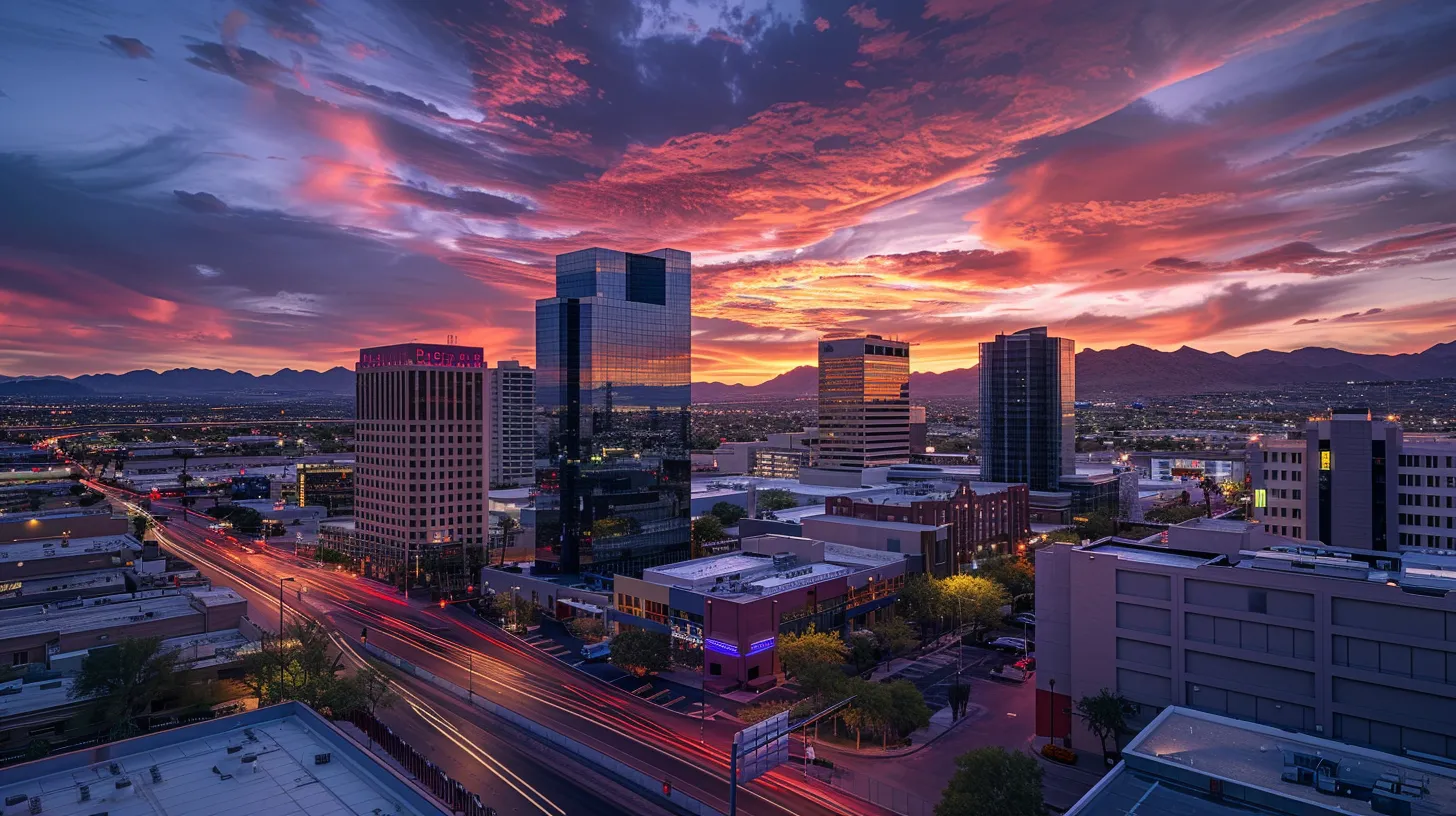 a dynamic urban skyline at sunset, showcasing diverse real estate opportunities with modern buildings and vibrant colors, symbolizing the thriving world of property investment. a dynamic urban skyline at sunset, showcasing diverse real estate opportunities with modern buildings and vibrant colors, symbolizing the thriving world of property investment.