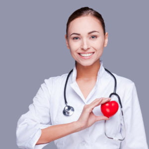 a doctor holding a red ball