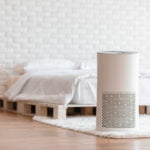 a bed with a white sheet