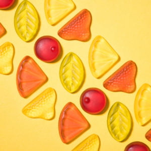 a group of different types of candy
