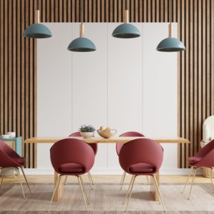 a room with a table and chairs