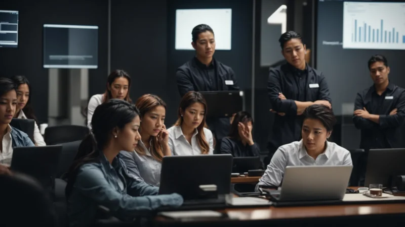 a group of employees attentively participating in a cybersecurity workshop.