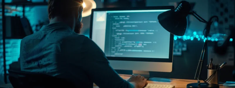 a person carefully scrutinizing an email on a computer screen for signs of phishing.