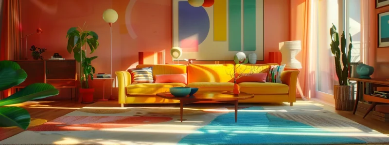 a vibrant living room with colorful accents and furnishings creating a welcoming atmosphere.