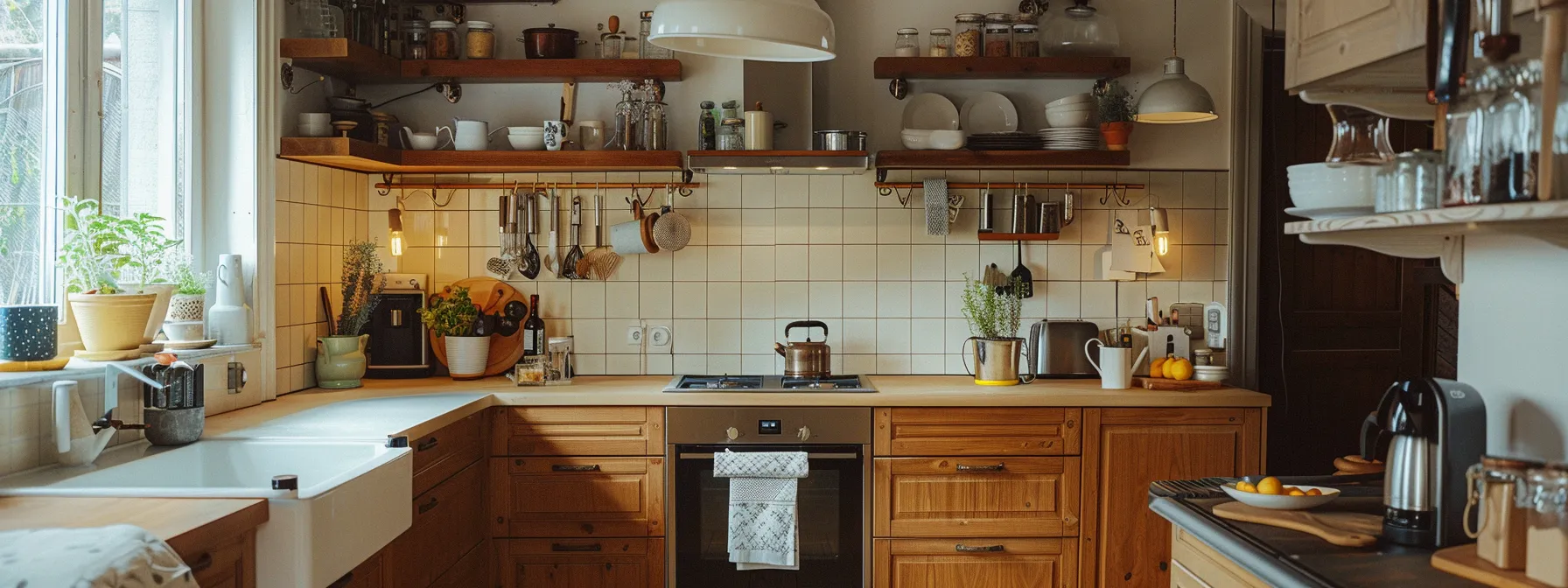 a kitchen with a mix of vintage cabinets and modern fixtures.