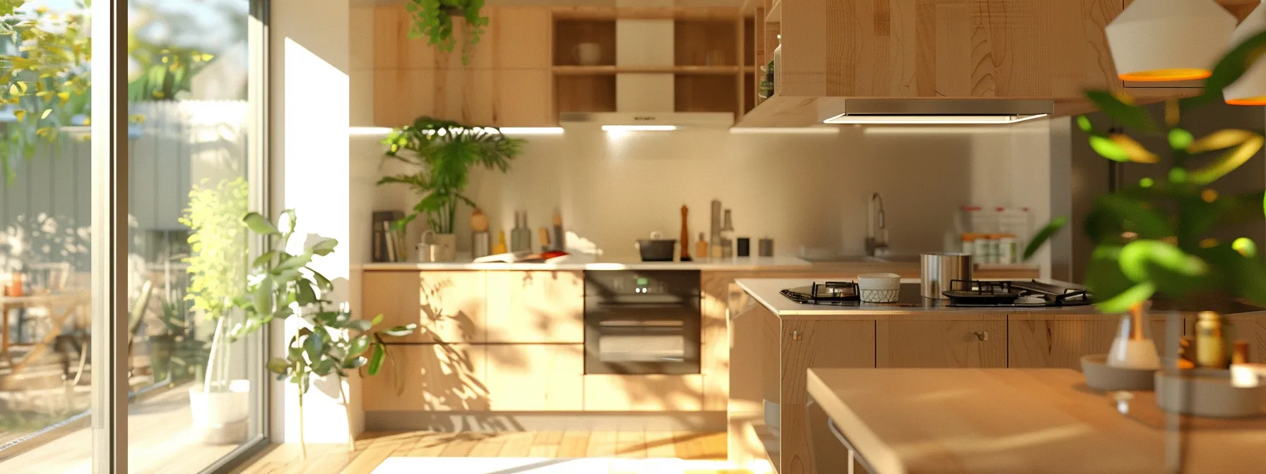 a modern and sustainable kitchen renovation with ply and stainless steel elements.