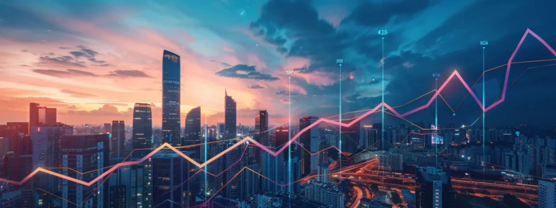 a dynamic city skyline illuminated at dusk, symbolizing vibrant digital growth and connectivity, with abstract digital graphs and upward arrows subtly integrated into the sky, conveying the power of enterprise seo software to enhance website traffic.
