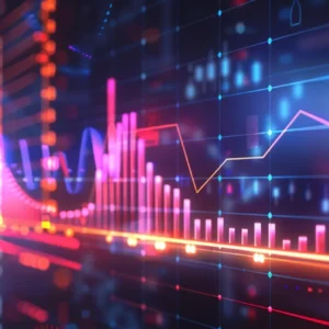 a dynamic digital landscape showcases a flourishing website with vibrant analytics graphs and upward-trending arrows, symbolizing the growth in website traffic powered by advanced enterprise seo software.
