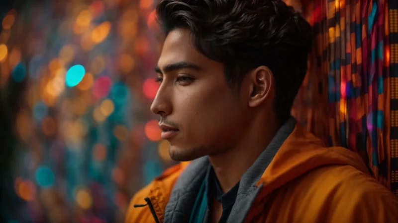 a vibrant portrait of manick bhan, surrounded by dynamic digital graphics representing macedonian themes intertwined with modern storytelling, illuminated by soft, focused lighting that highlights his youthful determination and innovative spirit.